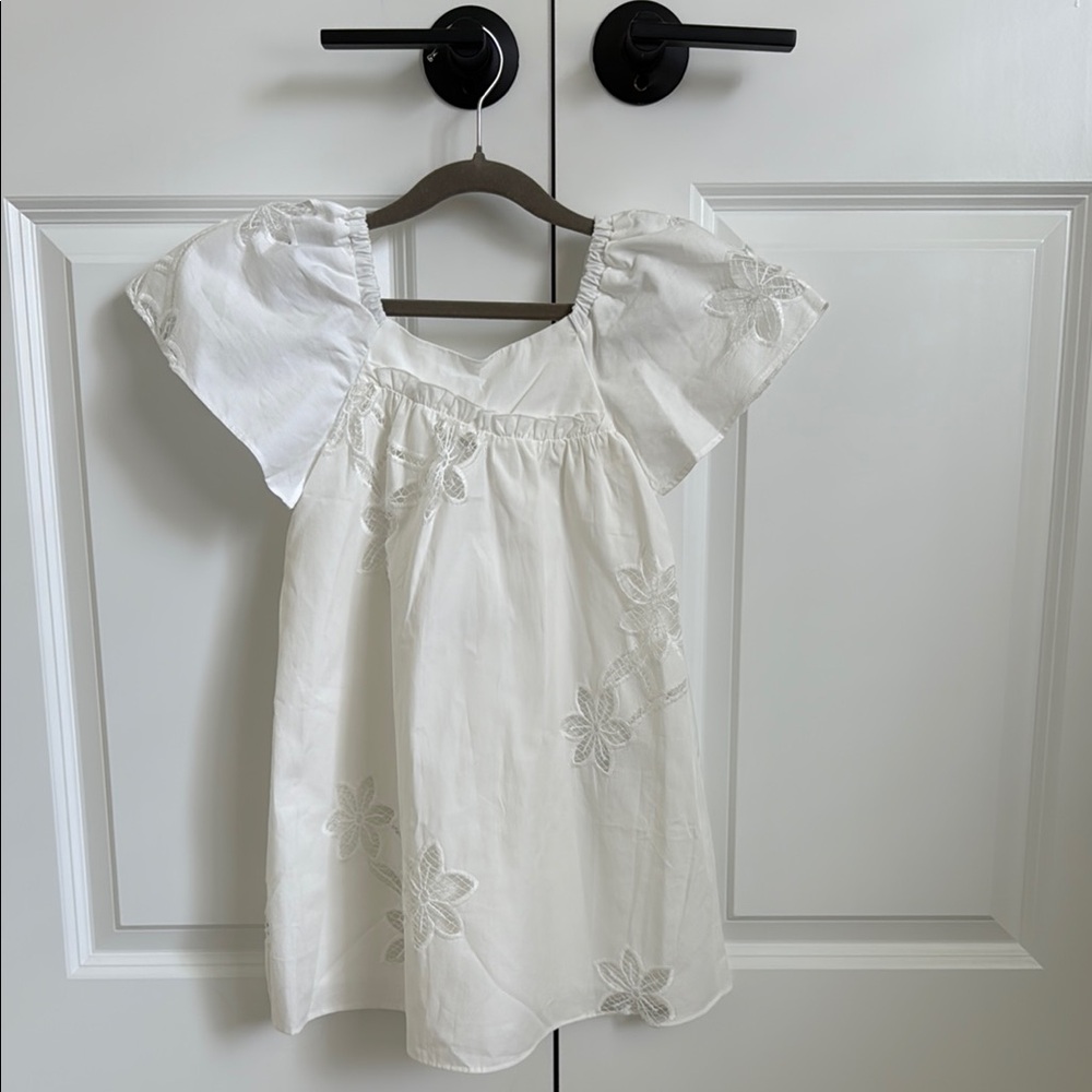 Zara White Floral Embroidered Dress